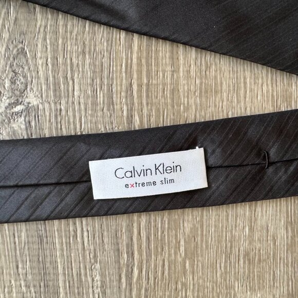 Calvin Klein Black Silk Extreme Slim Tie with Subtle Stripe Accent - Picture 3 of 5